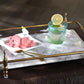 Rectangle Panda Grey Marble Serving Tray with Golden Handles