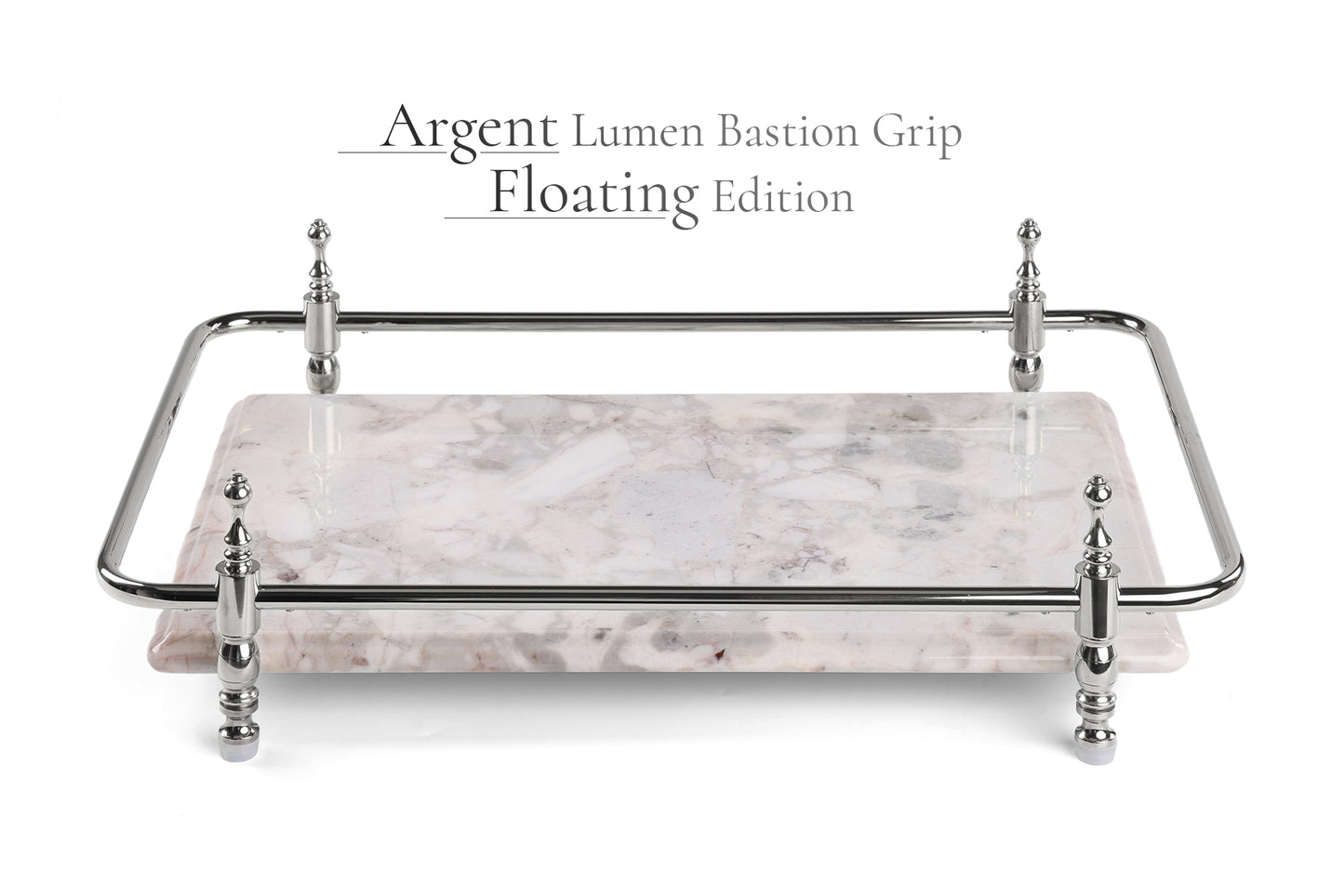 Rectangle Panda Grey Marble Serving Tray with Golden Handles