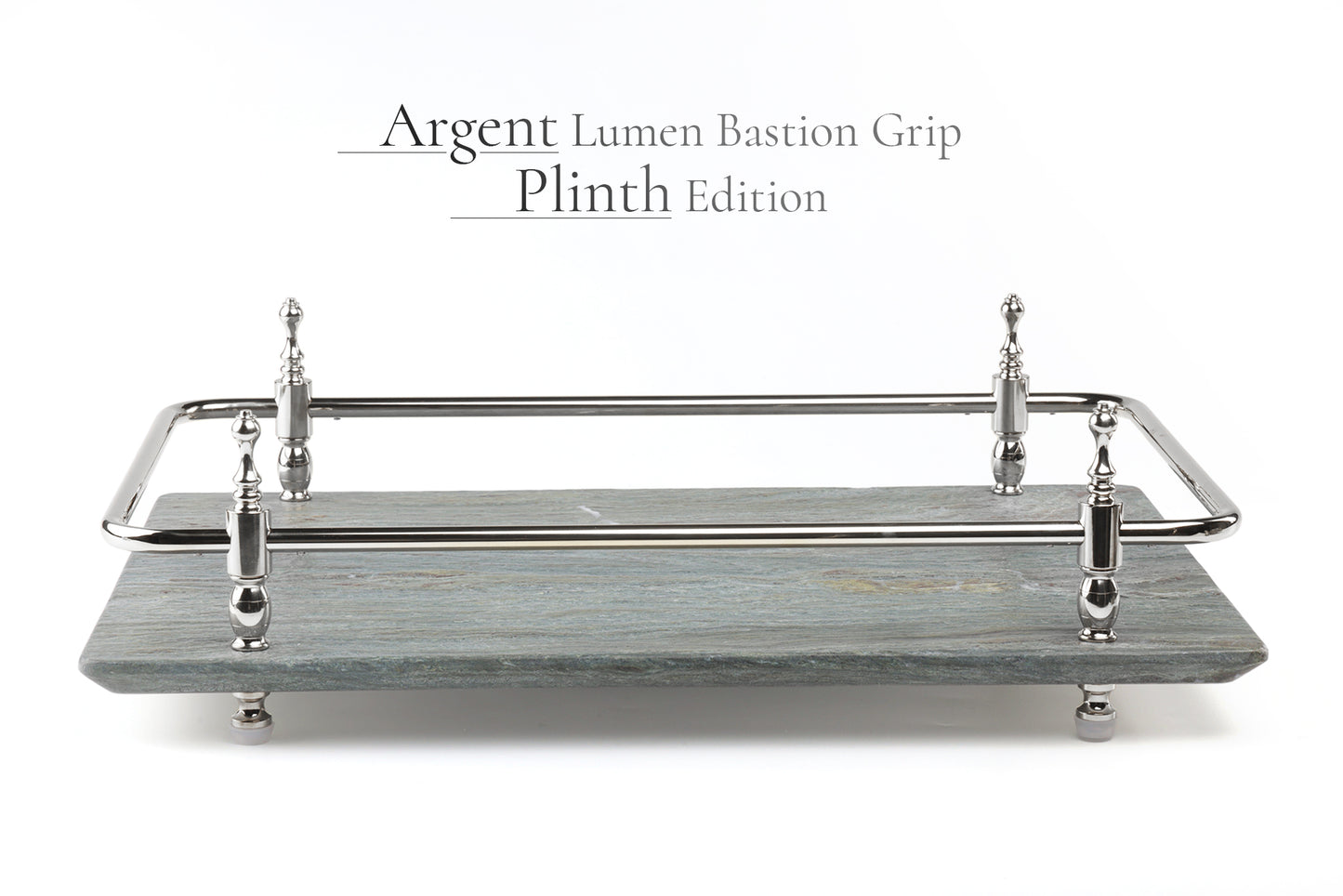 Round Corner Rectangle Emerald Green Marble Tray with Silver Handles