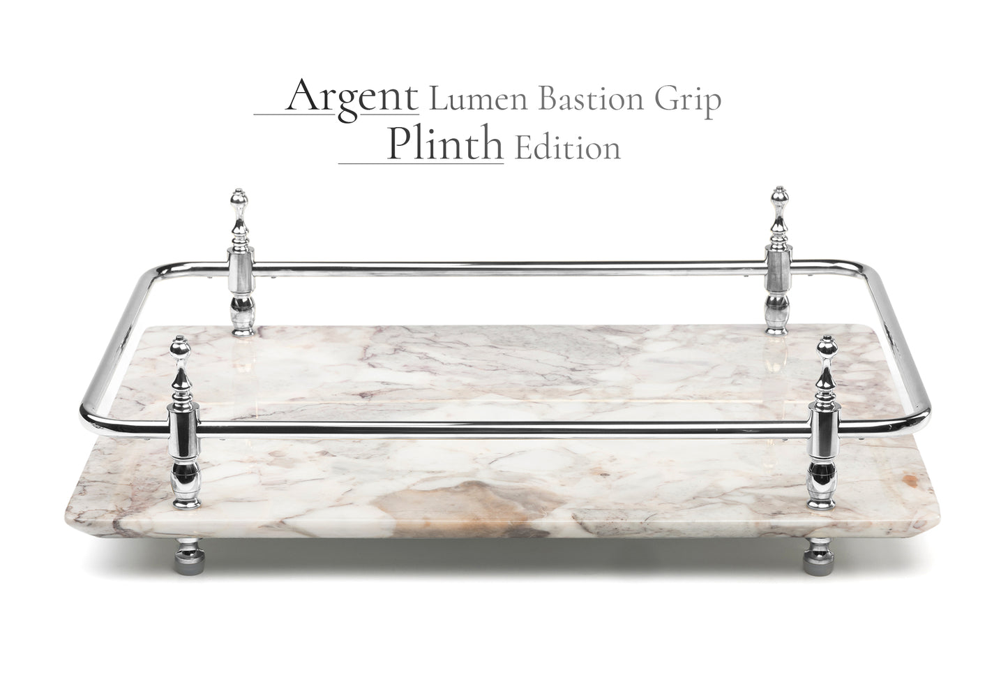 Rectangle Panda Grey Marble Serving Tray with Golden Handles