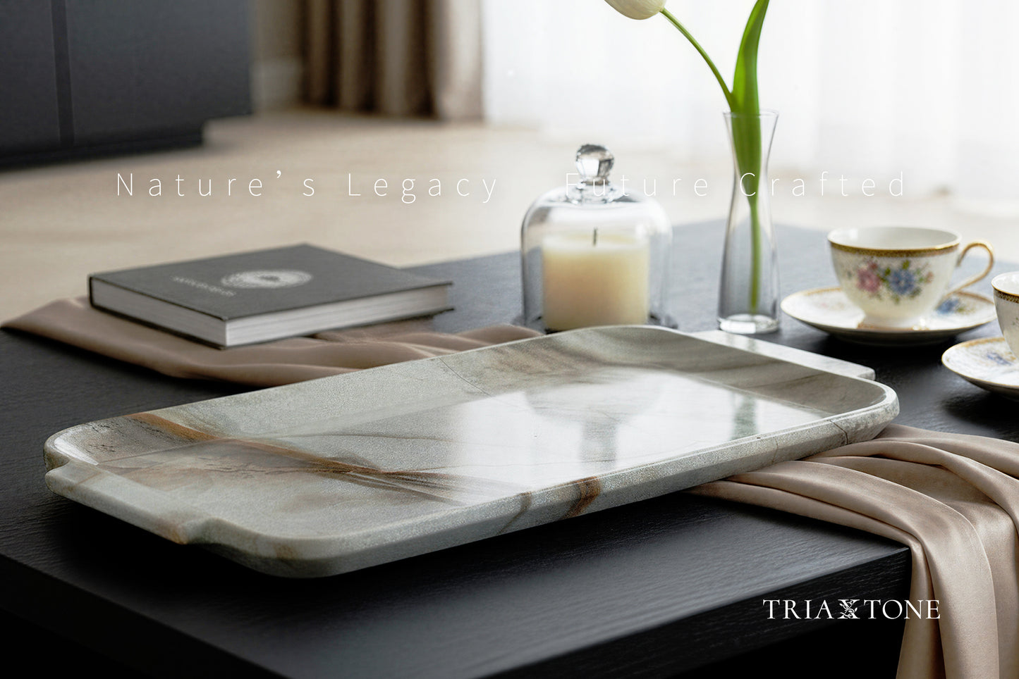 Round Corner Rectangle Grey Green Quartzite Serving Tray