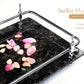 18 inch Rectangle Black Granite Stone Serving Tray with Gold Handles