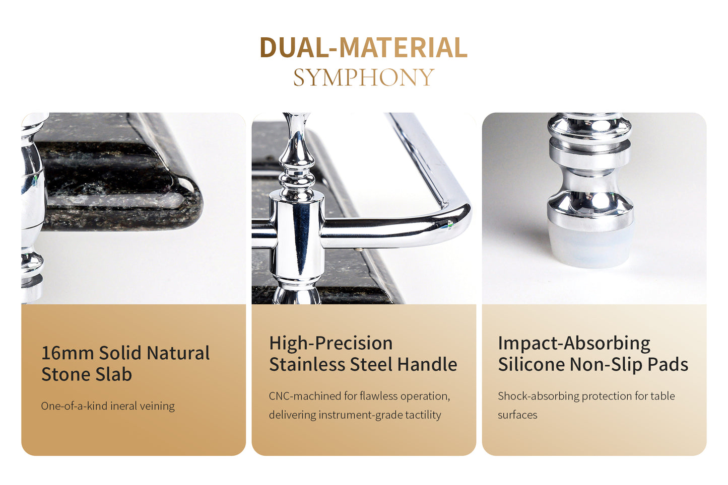 18 inch Rectangle Black Granite Stone Serving Tray with Gold Handles