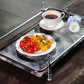 18 inch Rectangle Viola Paesaggio Marble Serving Tray with Gold Handles