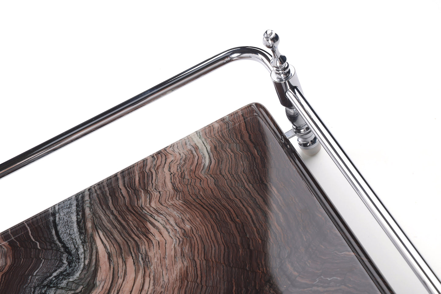 18 inch Rectangle Viola Paesaggio Marble Serving Tray with Gold Handles