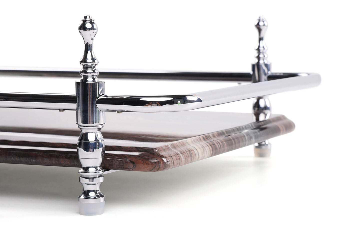 18 inch Rectangle Viola Paesaggio Marble Serving Tray with Gold Handles