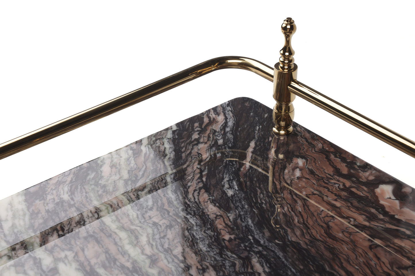 18 inch Rectangle Viola Paesaggio Marble Serving Tray with Gold Handles