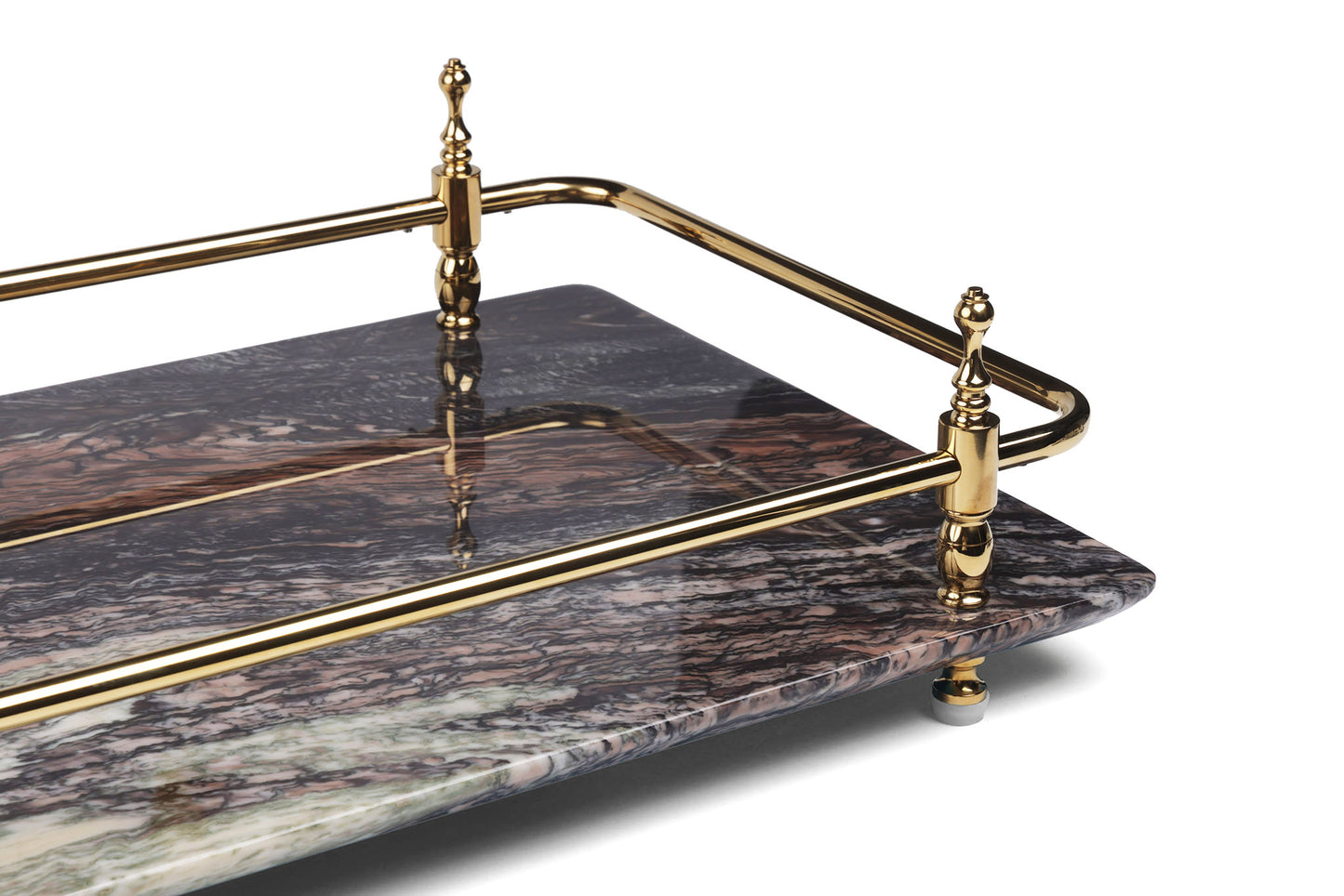 18 inch Rectangle Viola Paesaggio Marble Serving Tray with Gold Handles
