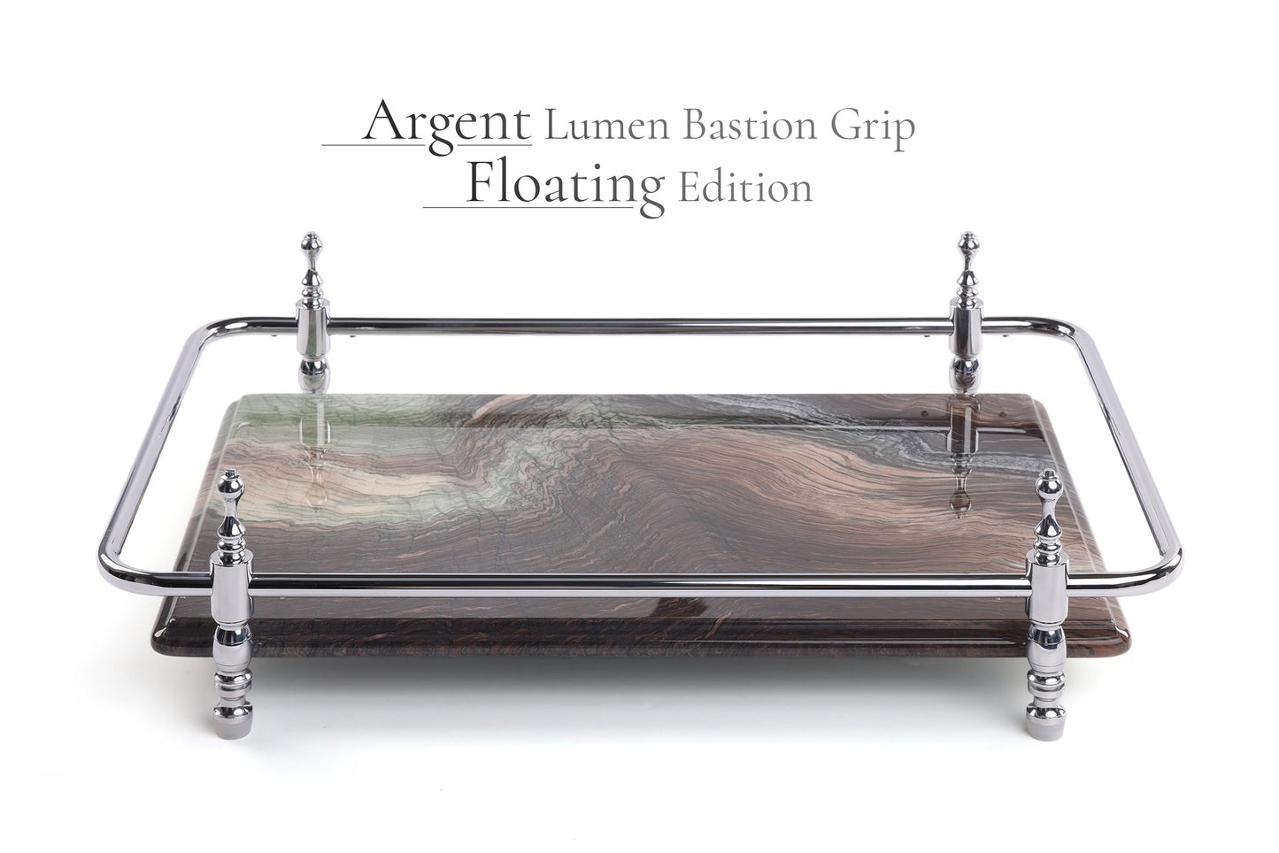 18 inch Rectangle Viola Paesaggio Marble Serving Tray with Gold Handles