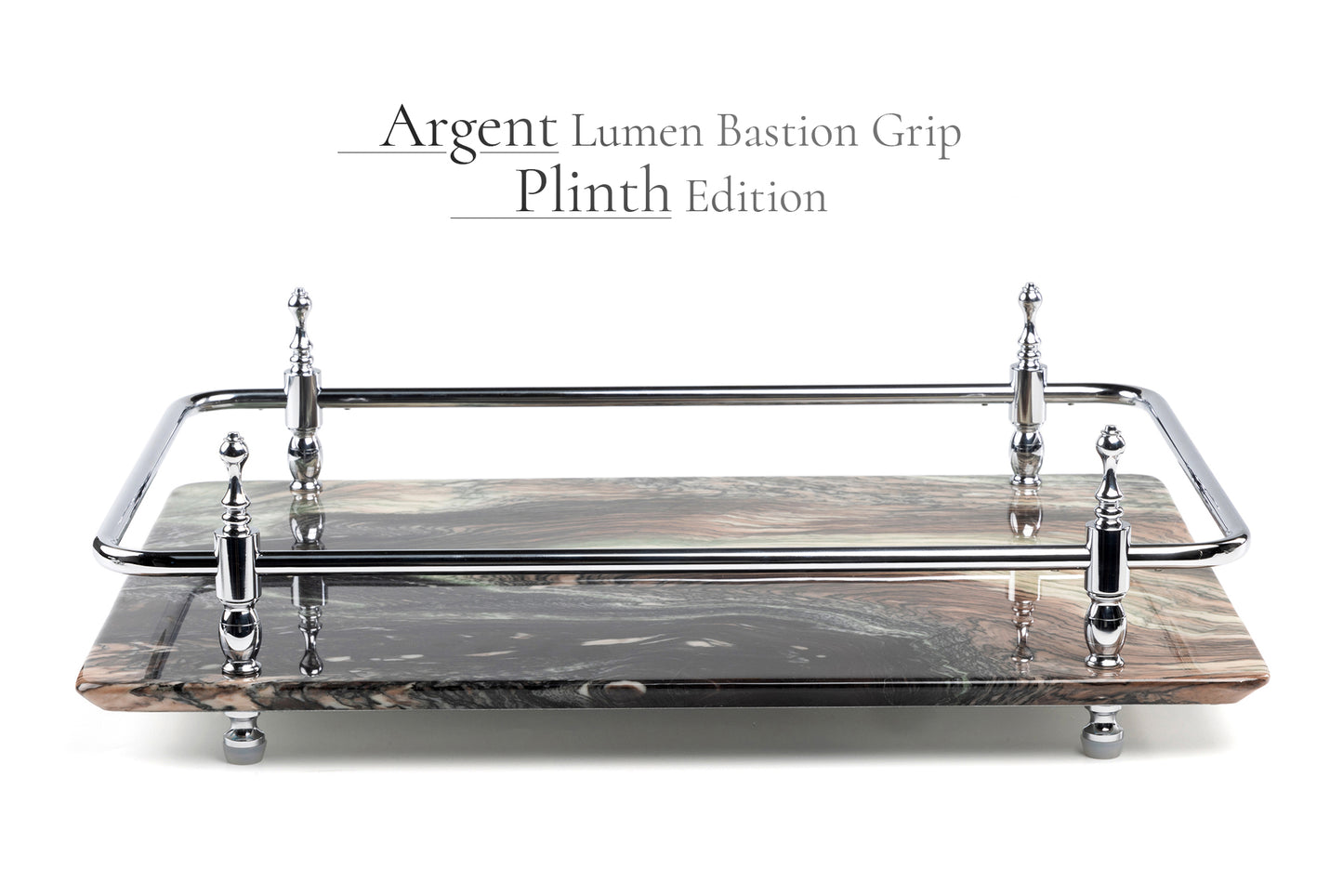 18 inch Rectangle Viola Paesaggio Marble Serving Tray with Gold Handles