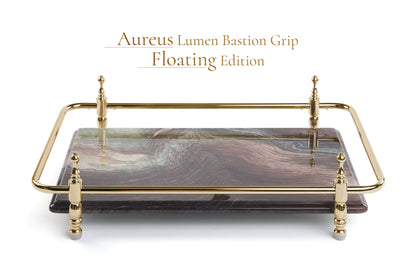 18 inch Rectangle Viola Paesaggio Marble Serving Tray with Gold Handles