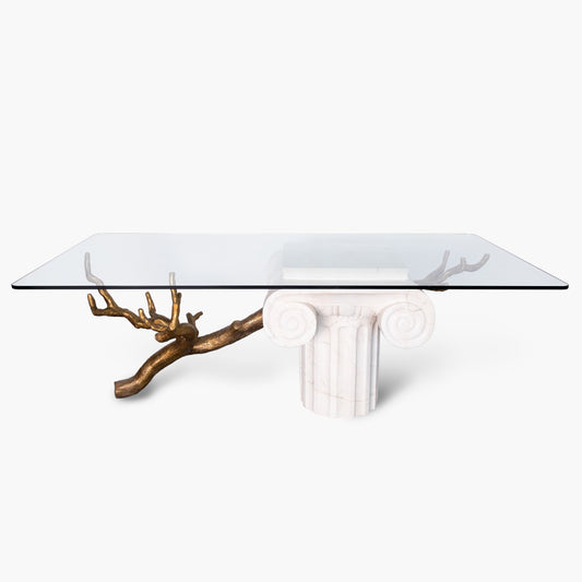 Handcrafted Marble Dinning Table With Brass Root