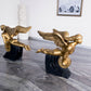 Works of Art of Marble - Bronze Flying Angels with Carved Black Marble Base