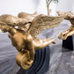 Works of Art of Marble - Bronze Flying Angels with Carved Black Marble Base