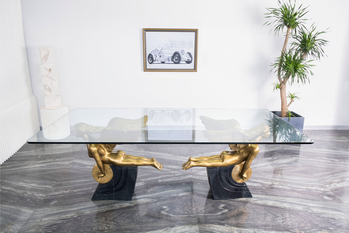 Gold Brass Angel Based Glass Table