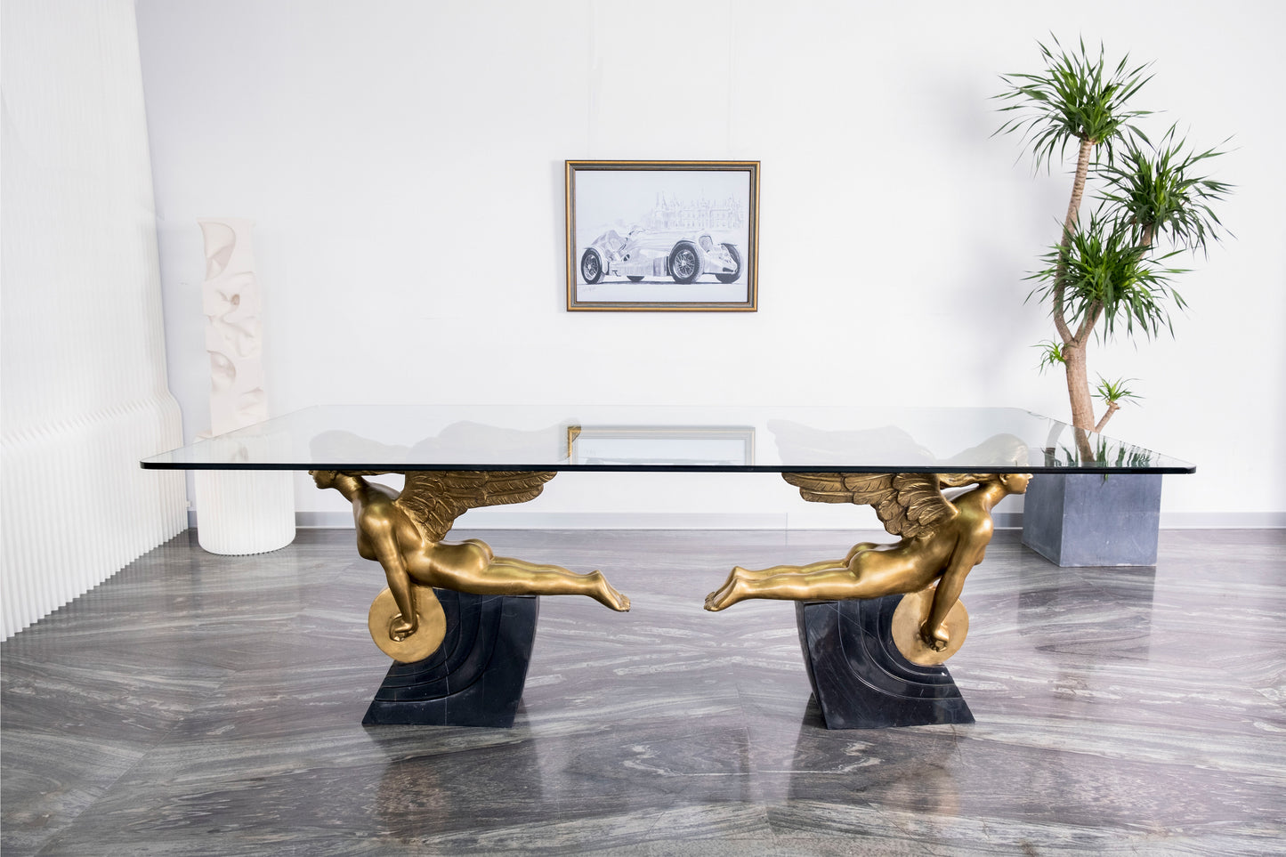 Gold Brass Angel Based Glass Table