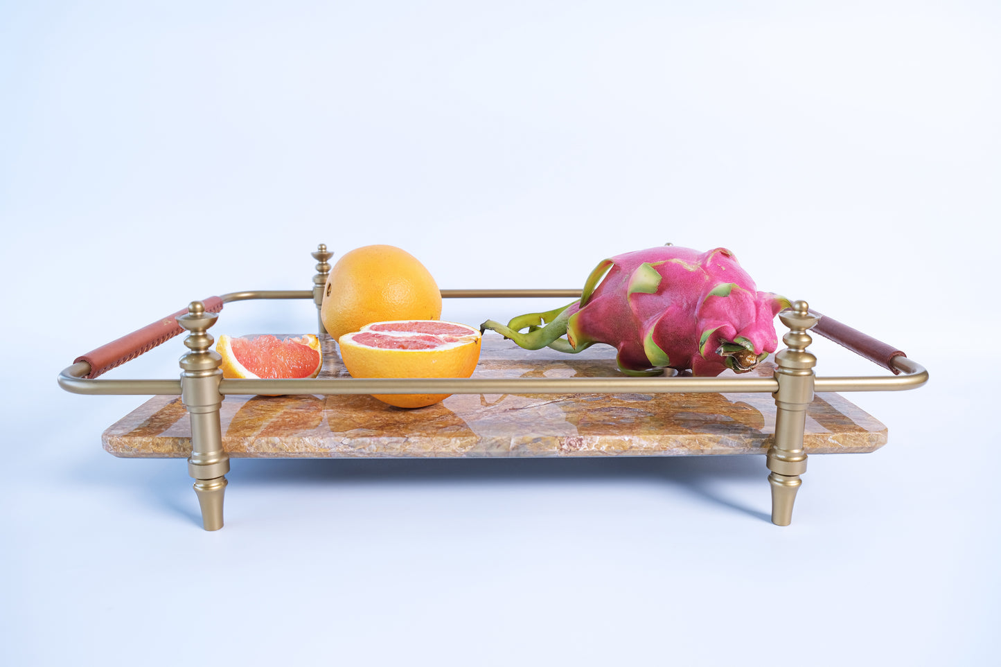 Natural Marble Stone Service Tray With Gold Brass Handle