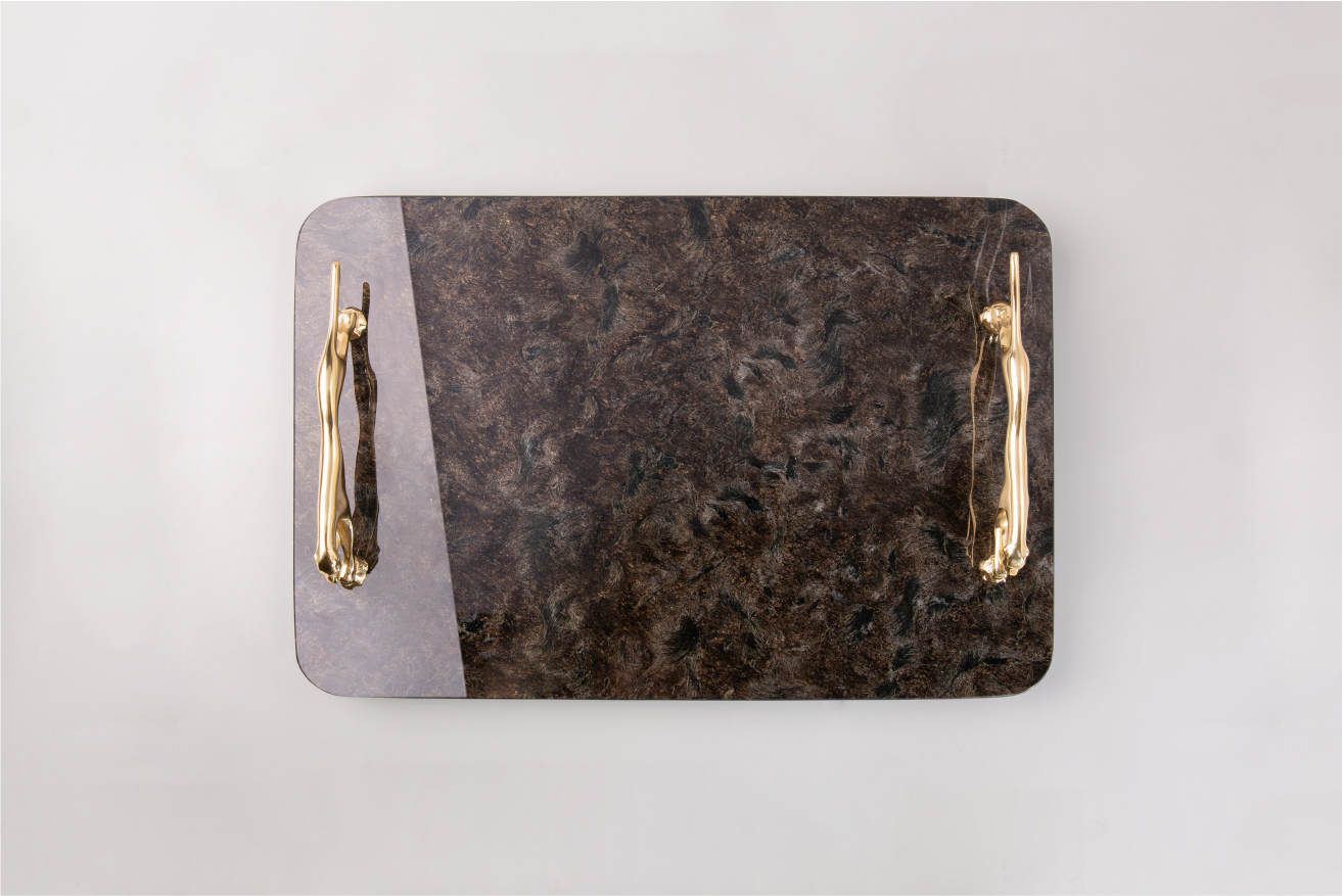 Black Marble Service Tray with Gold Brass Handles