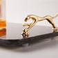 Black Marble Service Tray with Gold Brass Handles