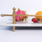 White Natural Marble Serving Tray With Gold Brass Handles