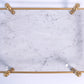 White Natural Marble Serving Tray With Gold Brass Handles