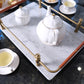 White Natural Marble Serving Tray With Gold Brass Handles
