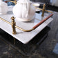 White Natural Marble Serving Tray With Gold Brass Handles