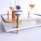 White Natural Marble Serving Tray With Gold Brass Handles